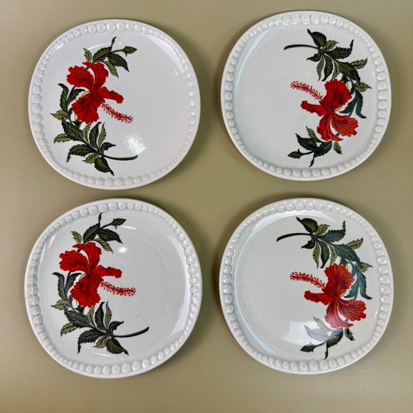 Vintage Gray-Lure by Crooksville 6" Hibiscus Plates – Set of 4 | Mid-Century - Picture 2 of 9